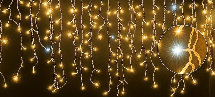 Лампочки LED 500 Світлова завіса Бурульки ВУЛИЧНІ Гірлянда теплий білий 17977711013 фото